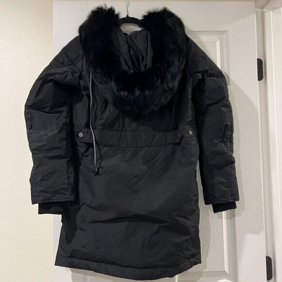 VINCE Black Puffer Zip Up Jacket With Detachable Faux Fur Hood Size XS - Picture 3 of 6